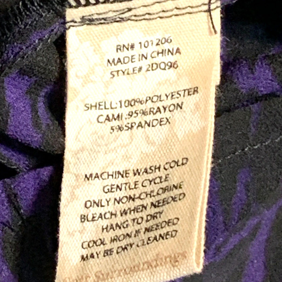 Soft Surroundings Ruffled Blouse Top Sz XL Sheer V Neck Purple Tiger Long Sleeve - Picture 6 of 6